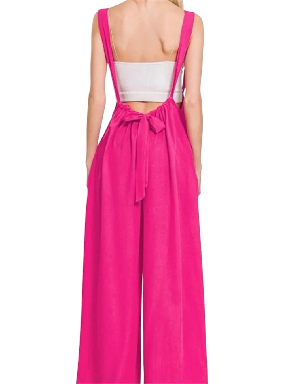 Zenana Hot Pink Wide-Leg Suspender Jumpsuit Overalls NWT Size S - Picture 2 of 2